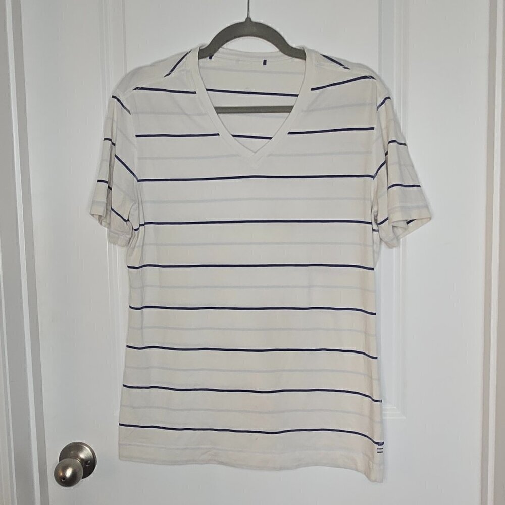 Lululemon Men's Basic V-Neck Tee - S White/Blue Stripes